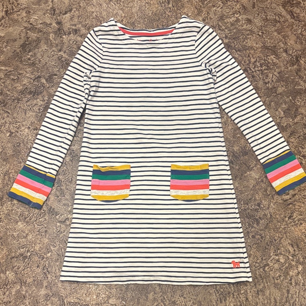 Mini Boden striped rainbow dress 9-10 Y